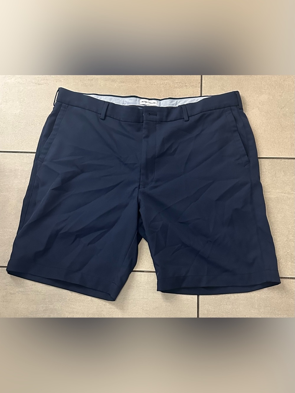 Peter Millar Navy Flat-Front Performance Shorts